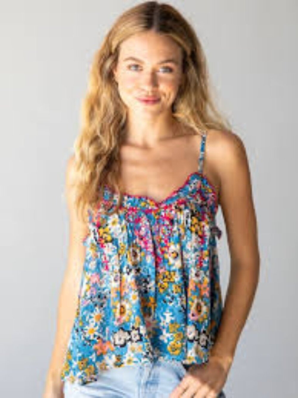 NWT Natural Life Harley Embroidered Top - Blue Tan Floral XL